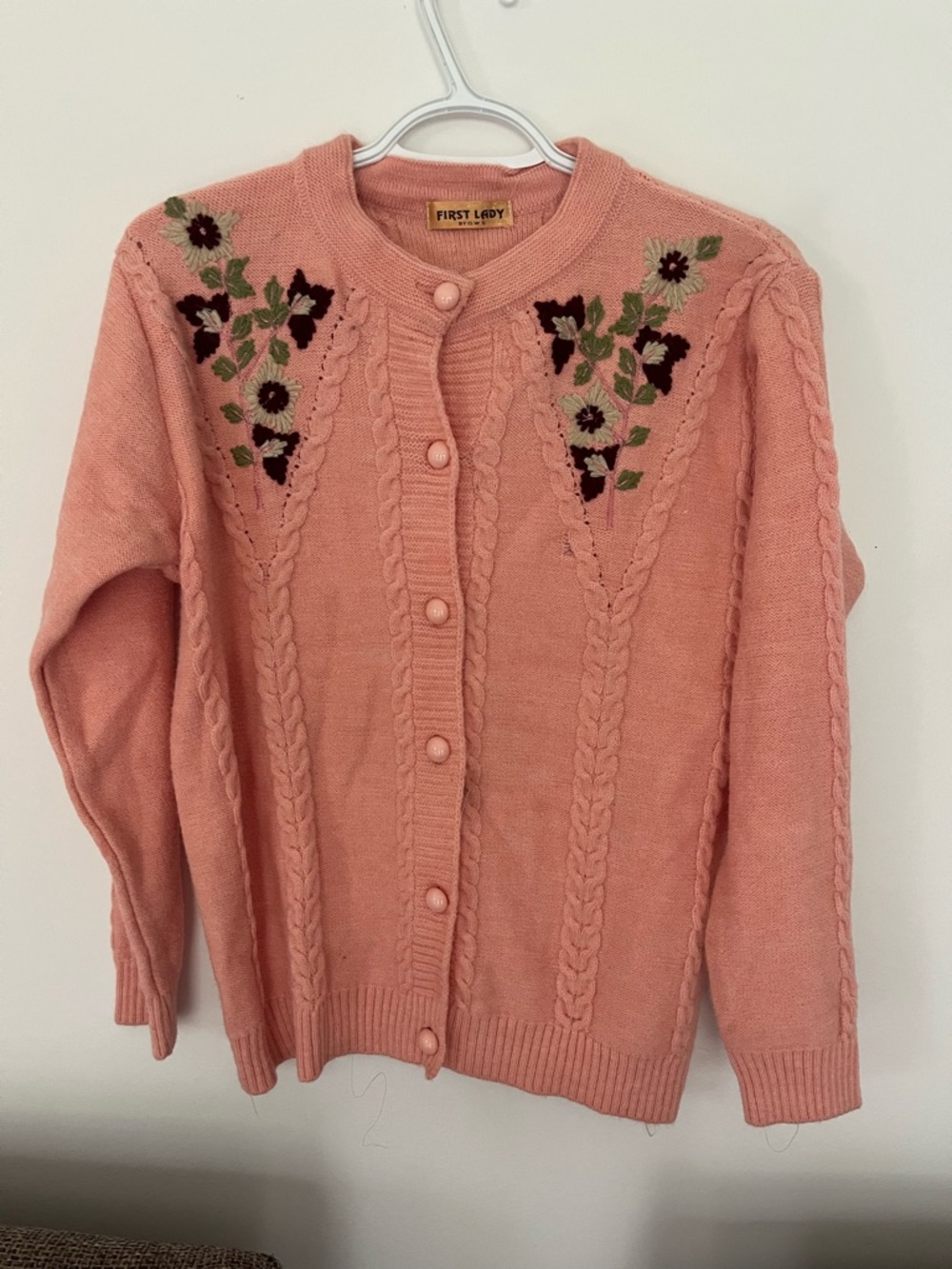 Hand Embroidered pink Sweater- Medium